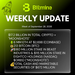 Bitmine Immersion Technologies (BMNR) Announces ETH Holdings Reach over 6 Million Tokens with Total Crypto, Cash & Marketable Securities Holdings of .2 Billion